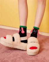 Sweetnana 3-Pack Cozy Crew Socks for Women & Kids - Funny Big Ears Series Cute Fuzzy Winter Stockings - Thickened Tube Socks for Lounge Wear